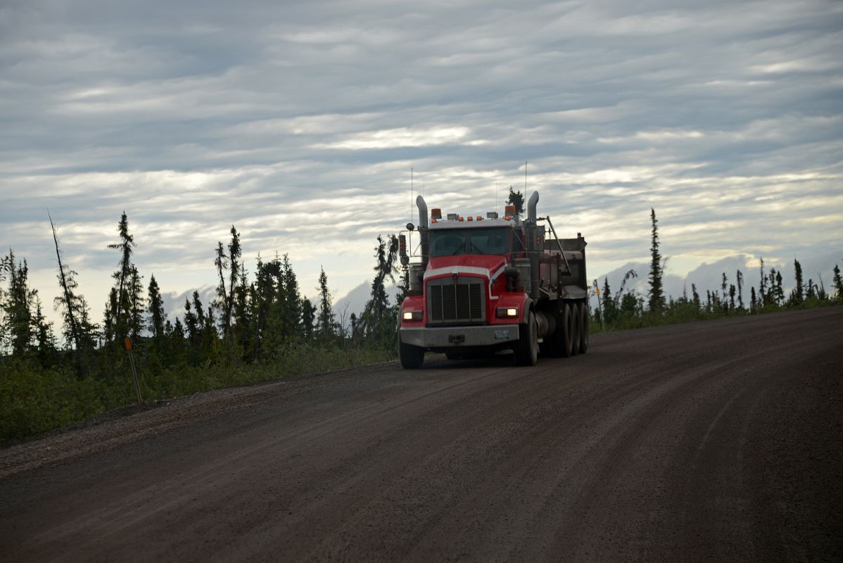 01C Big Trucks Drive The Dempster Highway Dirt Road Between Inuvik Northwest Territories And The MacKenzie River Ferry
